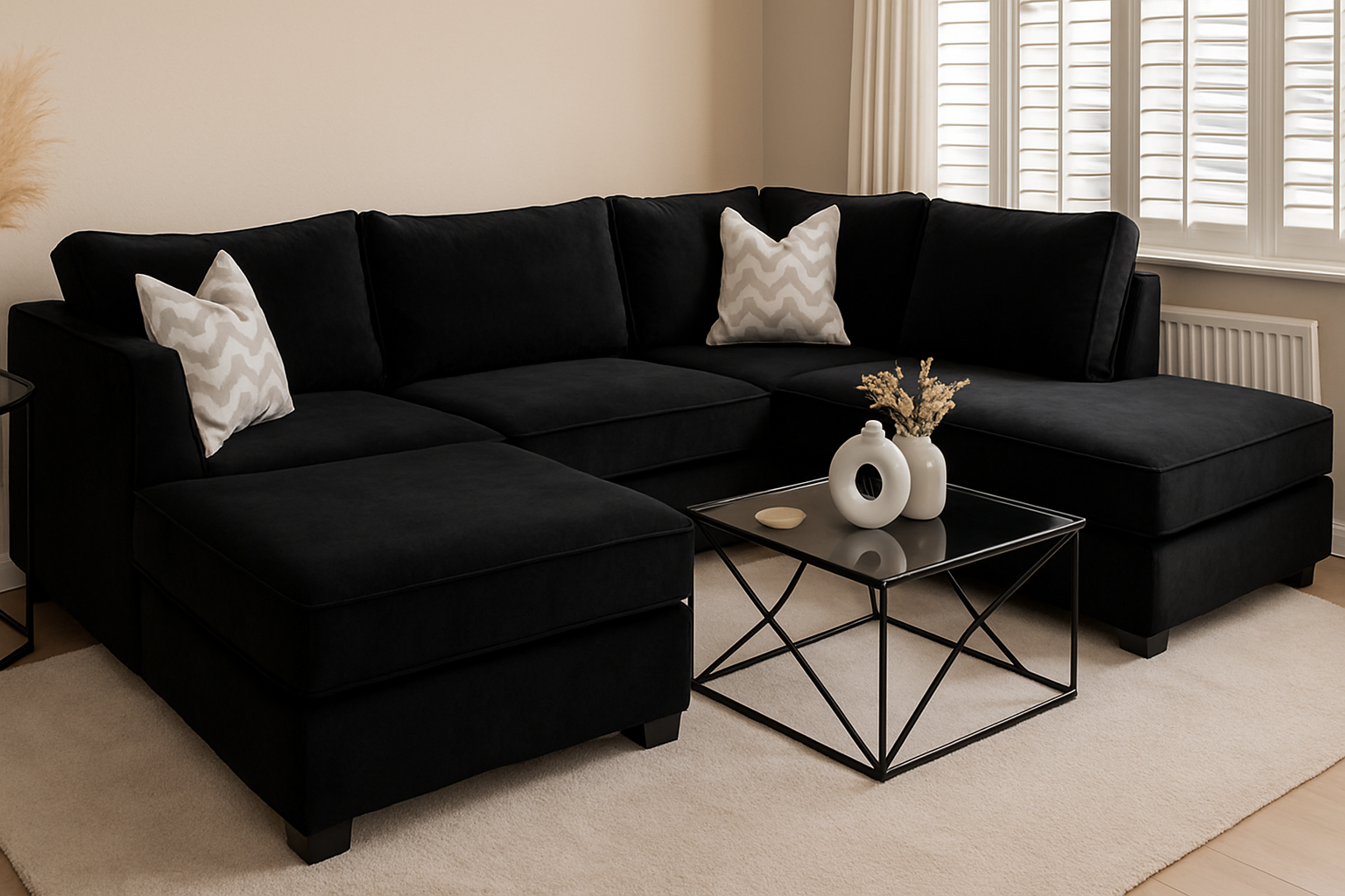 Bishop Classic U Shape Sofa | 3-Backrest Luxury Bespoke Sofa with different color options of multiple fabric of plush velvet fabric, teddy boucle fabric, naple fabric and marble fabric.