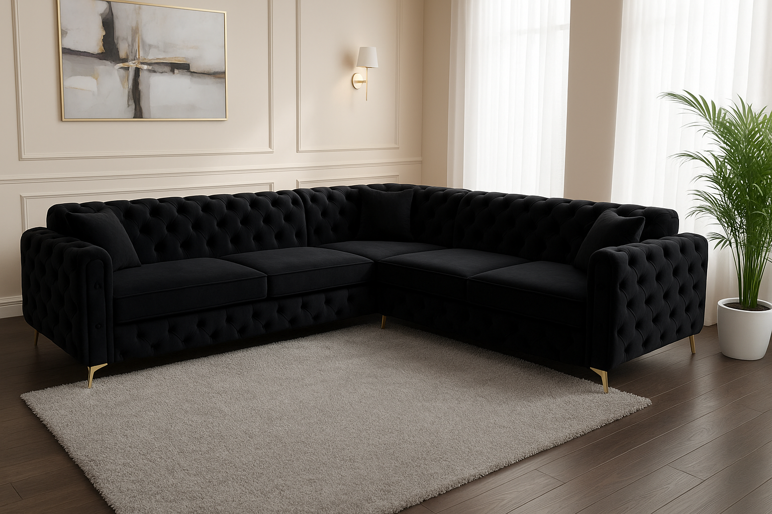 Ambassador Corner Sofa | Dollar Corner Sofa | Bespoke L-Shaped with different color options of multiple fabrics of plush velvet fabric, teddy boucle fabric, naple fabric, and marble fabric - Legacy Living UK