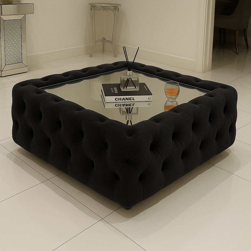 Upholstered Chesterfield Glass Top Coffee Table - Legacy Living UK