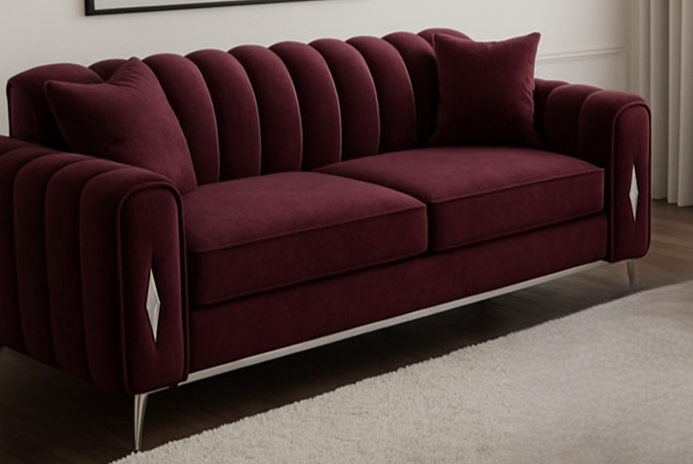 romantica sofa having 3 seater, 2 seater, 4 seater, 5 seater with different color options of multiple fabric of plush velvet fabric, teddy boucle fabric, naple fabric and marble fabric.