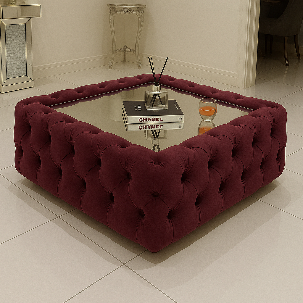 Upholstered Chesterfield Glass Top Coffee Table - Legacy Living UK