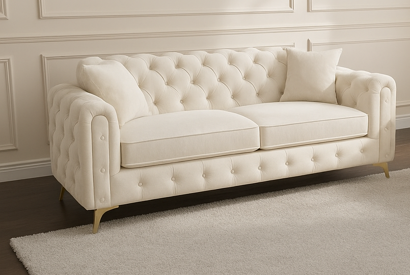 Ambassador Sofa | Dollar Sofa | Bespoke Luxury 2 seater, 3 seater, 4 seater and 5 seater with different color options of multiple fabrics of plush velvet fabric, teddy boucle fabric, naple fabric, and marble fabric - Legacy Living UK