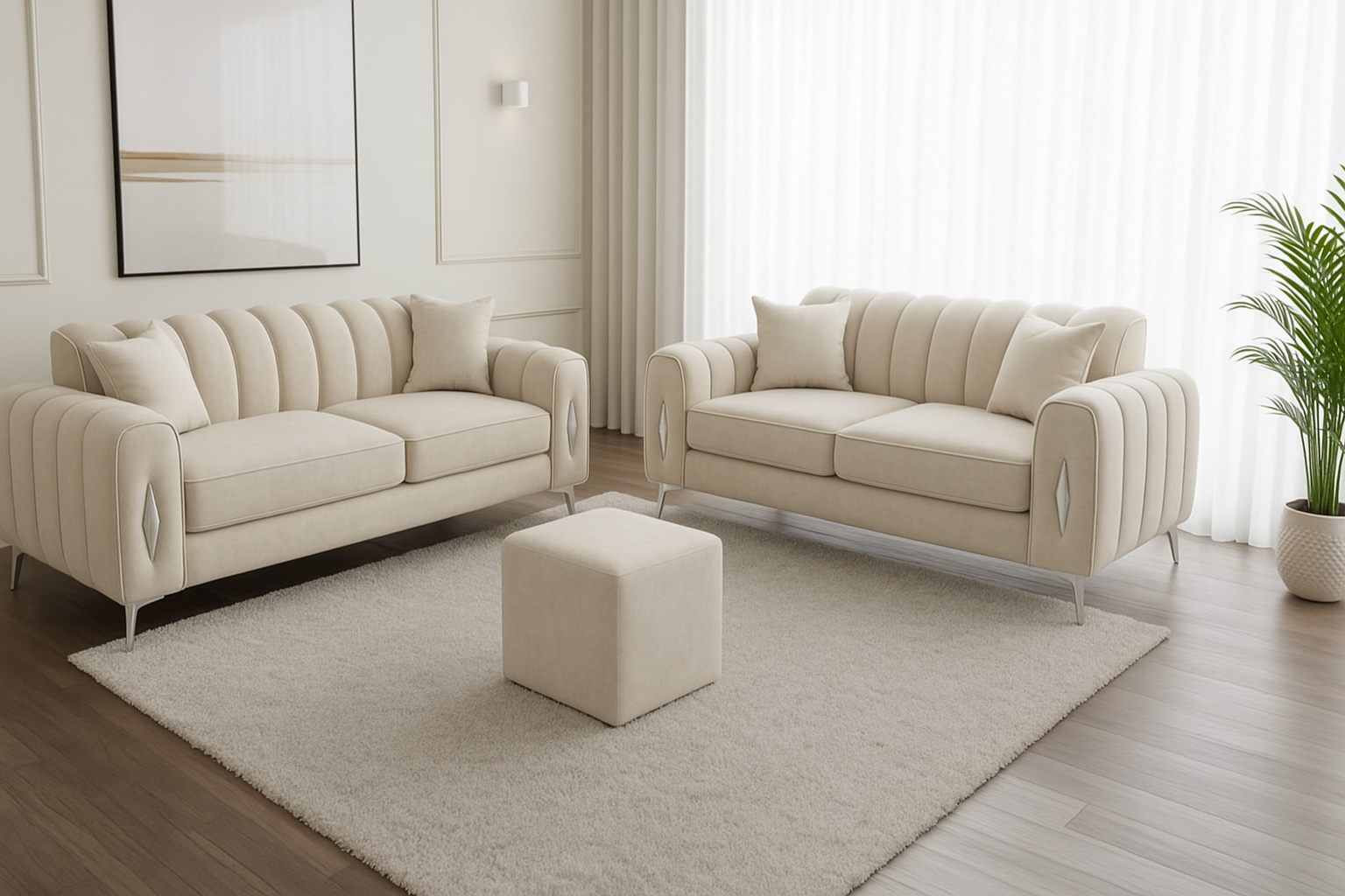 romantica sofa having 3 seater, 2 seater, 4 seater, 5 seater with different color options of multiple fabric of plush velvet fabric, teddy boucle fabric, naple fabric and marble fabric.