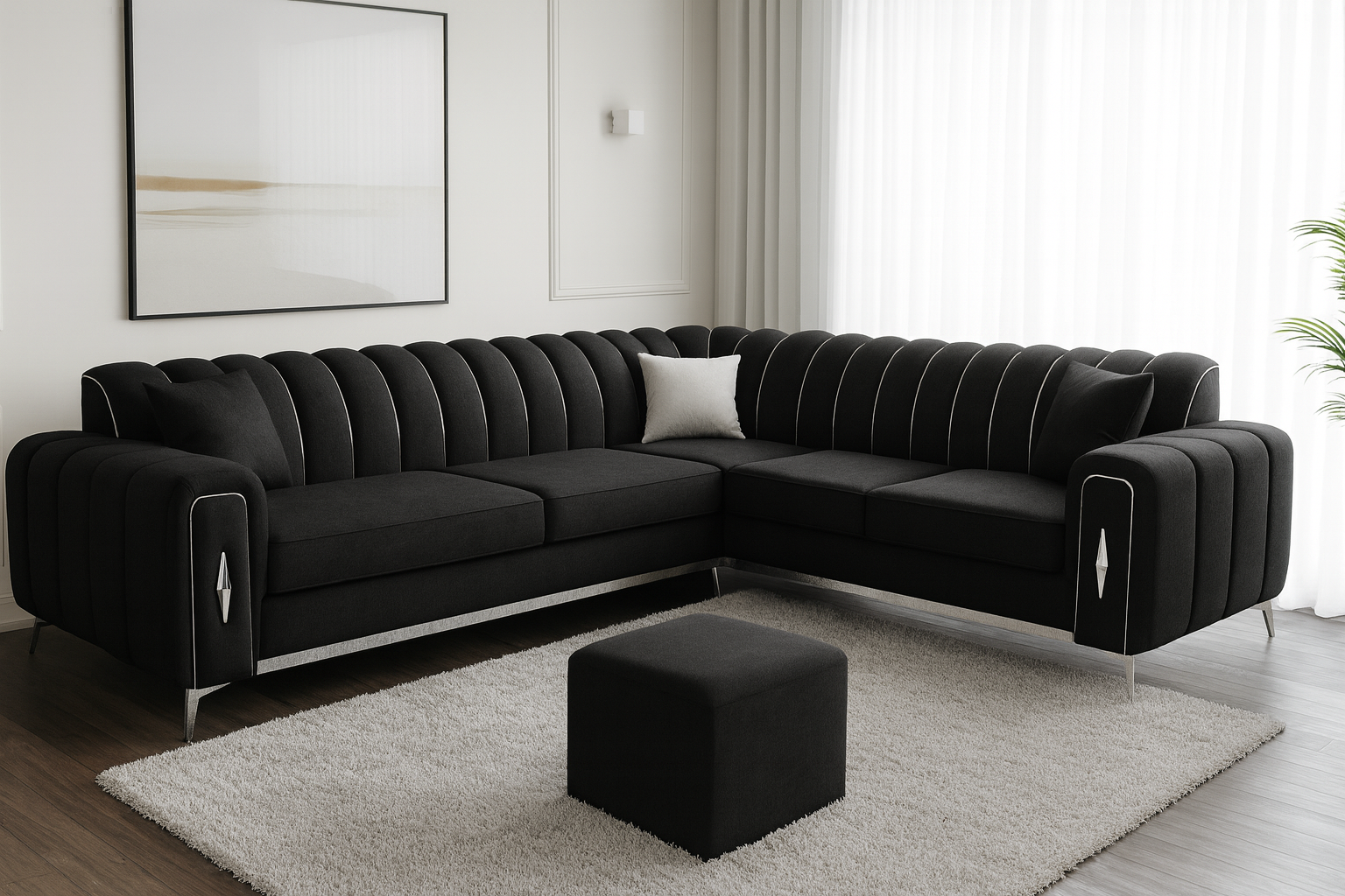 Romantica Corner Sofa | Bespoke L-Shaped Upholstered Design with different color options of multiple fabrics of plush velvet fabric, teddy boucle fabric, naple fabric, and marble fabric - Legacy Living UK