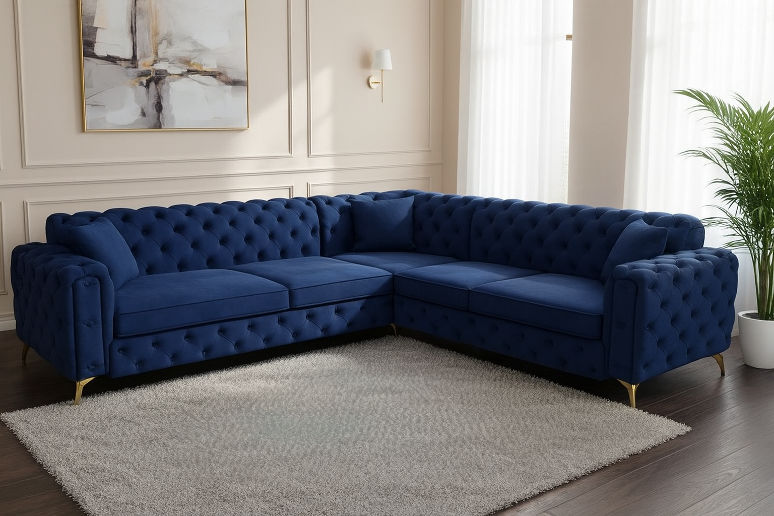 Ambassador Corner Sofa | Dollar Corner Sofa | Bespoke L-Shaped with different color options of multiple fabrics of plush velvet fabric, teddy boucle fabric, naple fabric, and marble fabric - Legacy Living UK