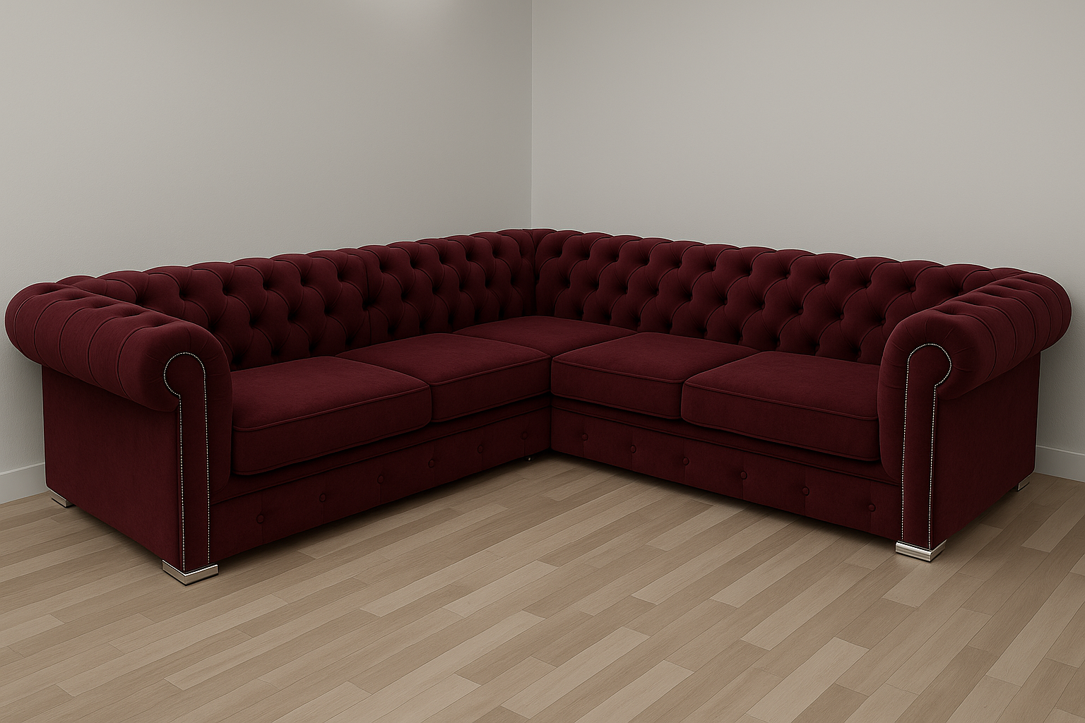 Chesterfield Italian Corner Sofa | Bespoke L-Shaped with different color options of multiple fabrics of plush velvet fabric, teddy boucle fabric, naple fabric and marble fabric - Legacy Living UK