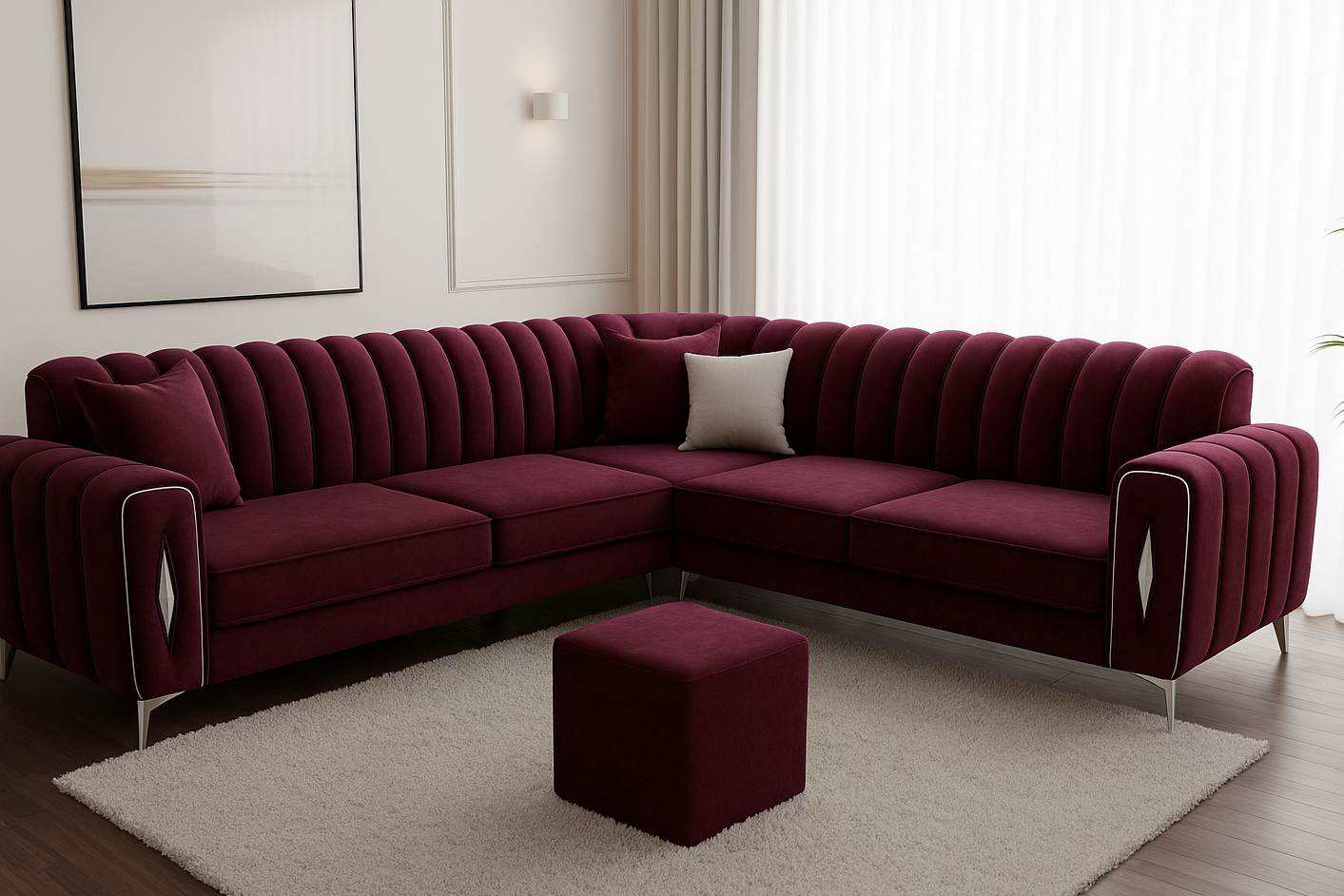 Romantica Corner Sofa | Bespoke L-Shaped Upholstered Design with different color options of multiple fabrics of plush velvet fabric, teddy boucle fabric, naple fabric, and marble fabric - Legacy Living UK