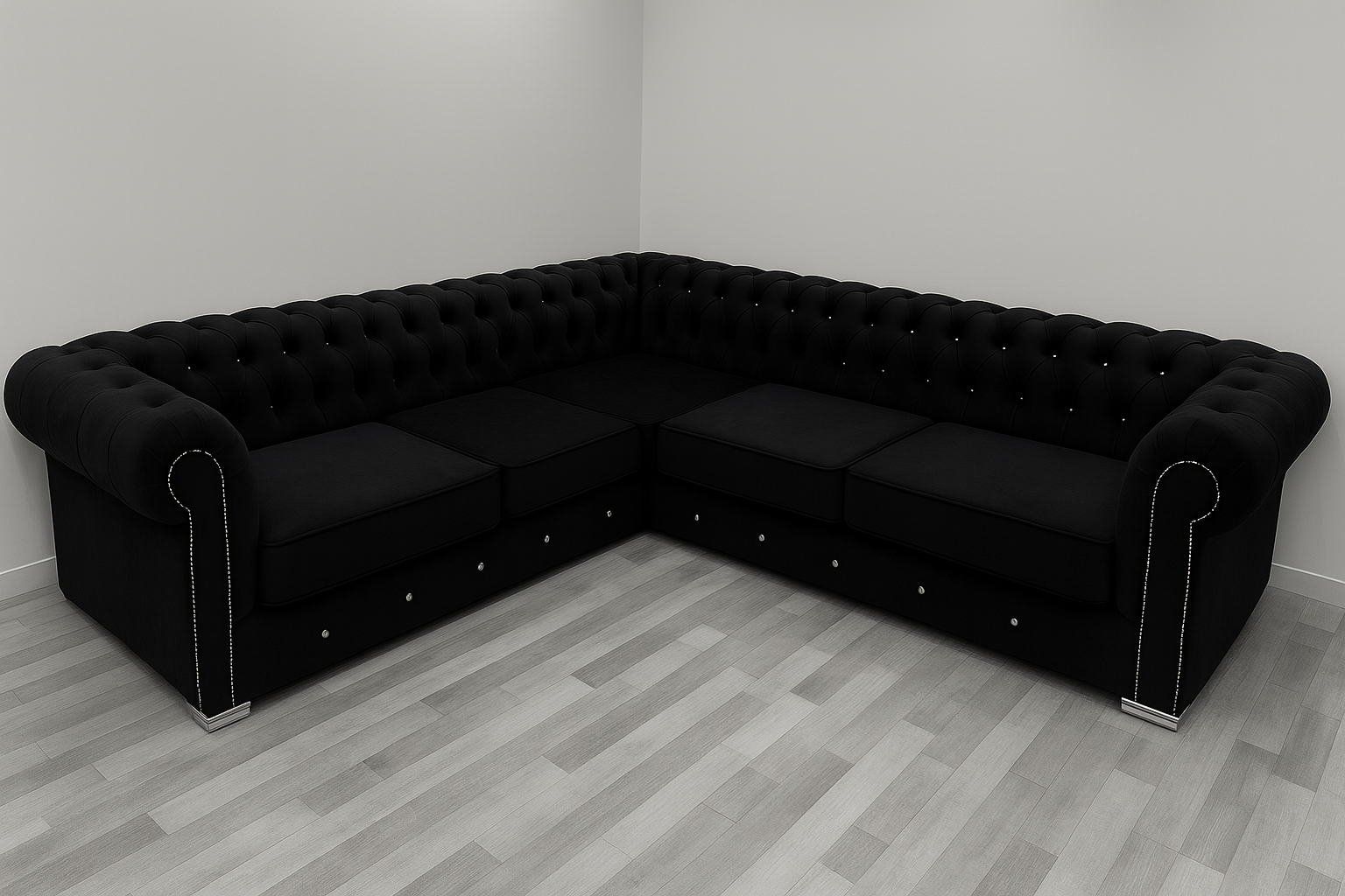 Chesterfield Italian Corner Sofa | Bespoke L-Shaped with different color options of multiple fabrics of plush velvet fabric, teddy boucle fabric, naple fabric and marble fabric - Legacy Living UK