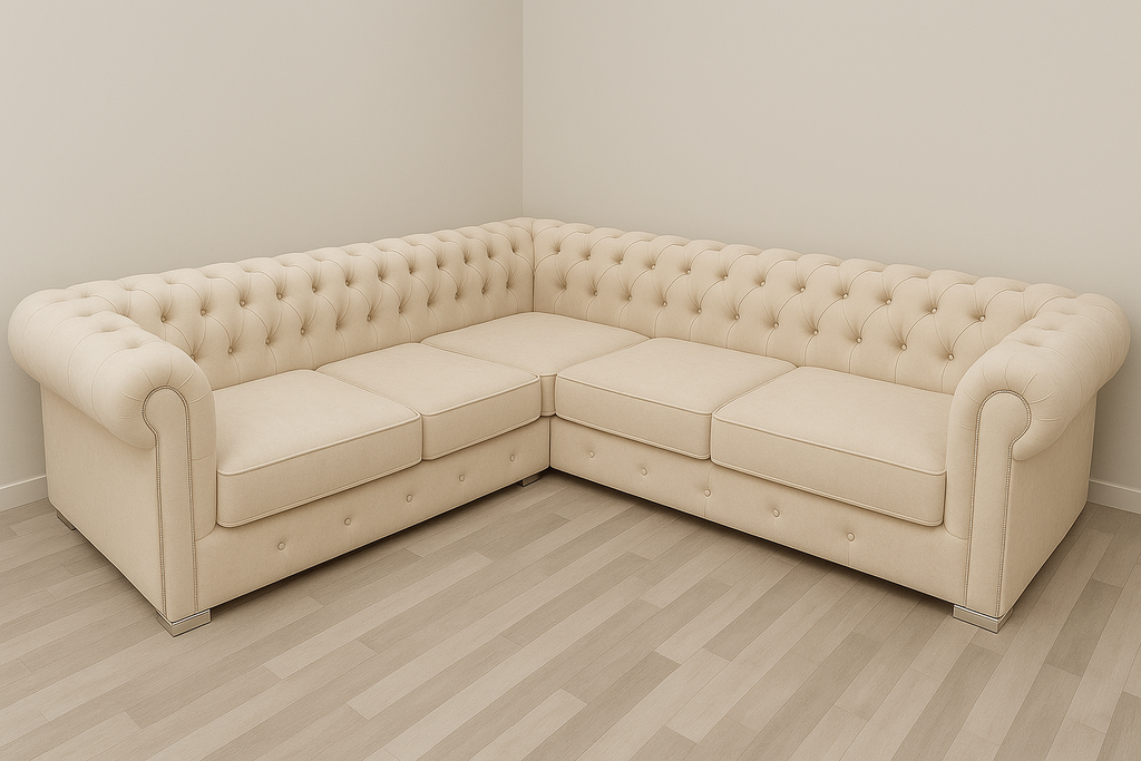 Chesterfield Italian Corner Sofa | Bespoke L-Shaped with different color options of multiple fabrics of plush velvet fabric, teddy boucle fabric, naple fabric and marble fabric - Legacy Living UK