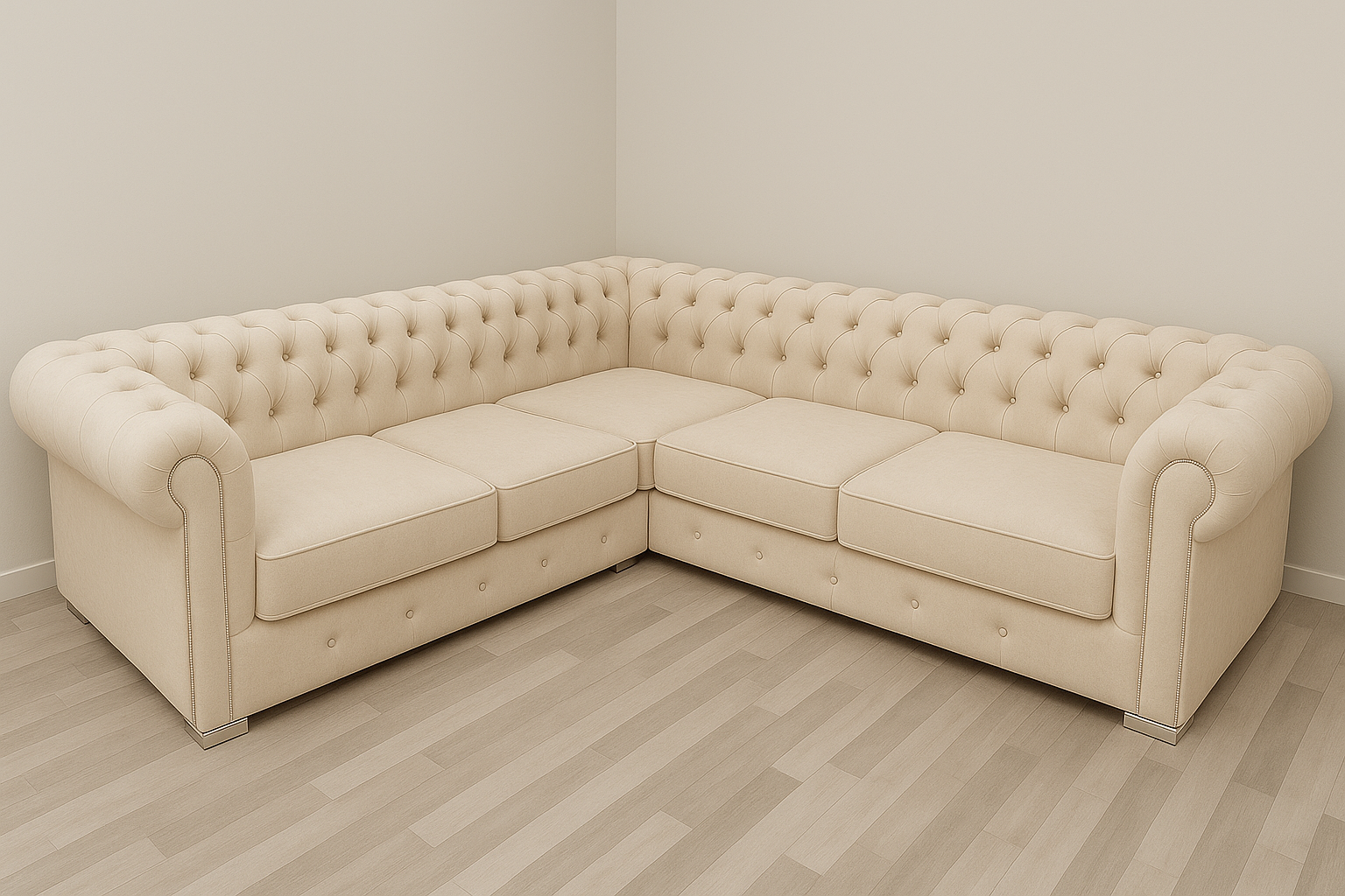 Chesterfield Italian Corner Sofa | Bespoke L-Shaped with different color options of multiple fabrics of plush velvet fabric, teddy boucle fabric, naple fabric and marble fabric - Legacy Living UK