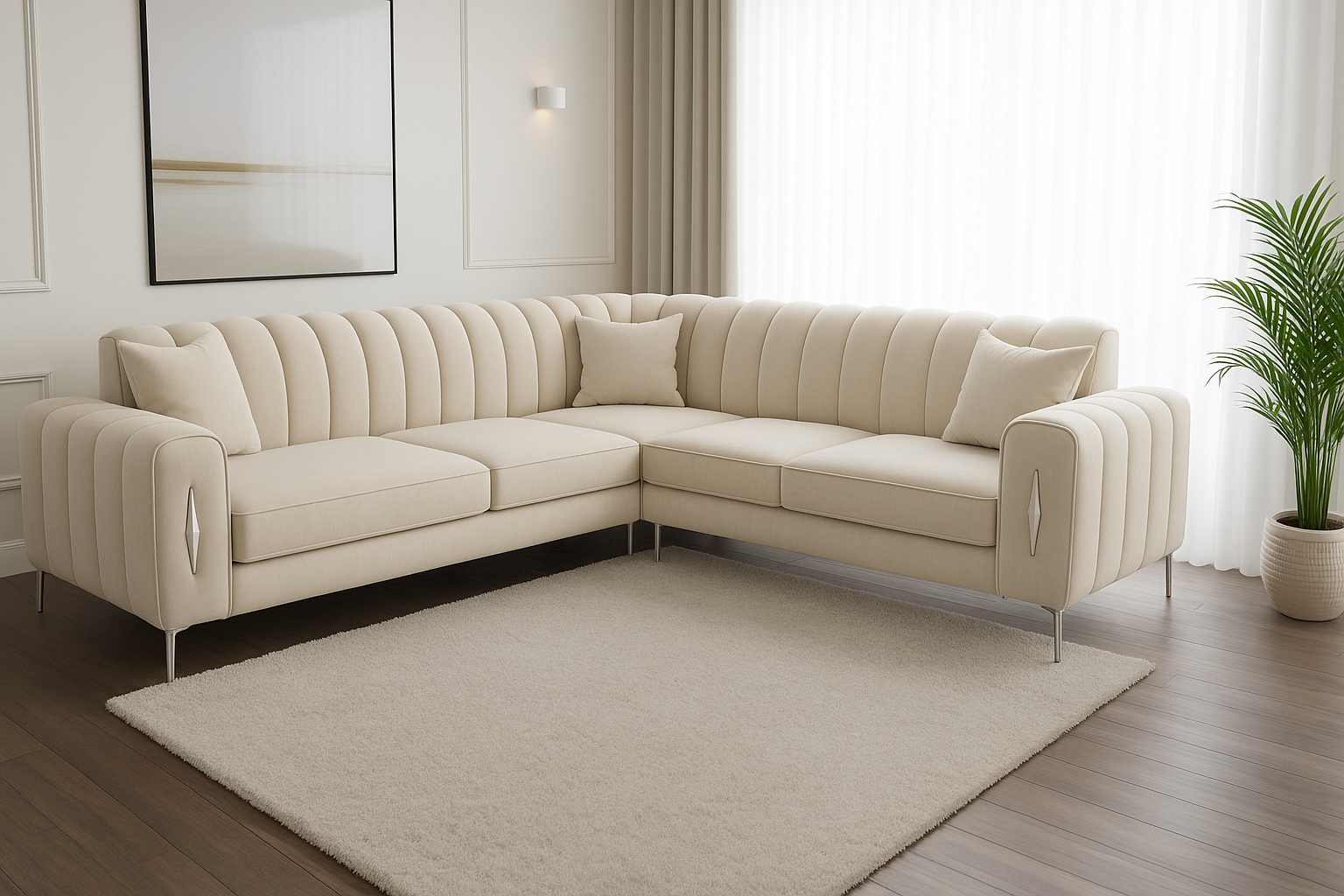 Romantica Corner Sofa | Bespoke L-Shaped Upholstered Design with different color options of multiple fabrics of plush velvet fabric, teddy boucle fabric, naple fabric, and marble fabric - Legacy Living UK