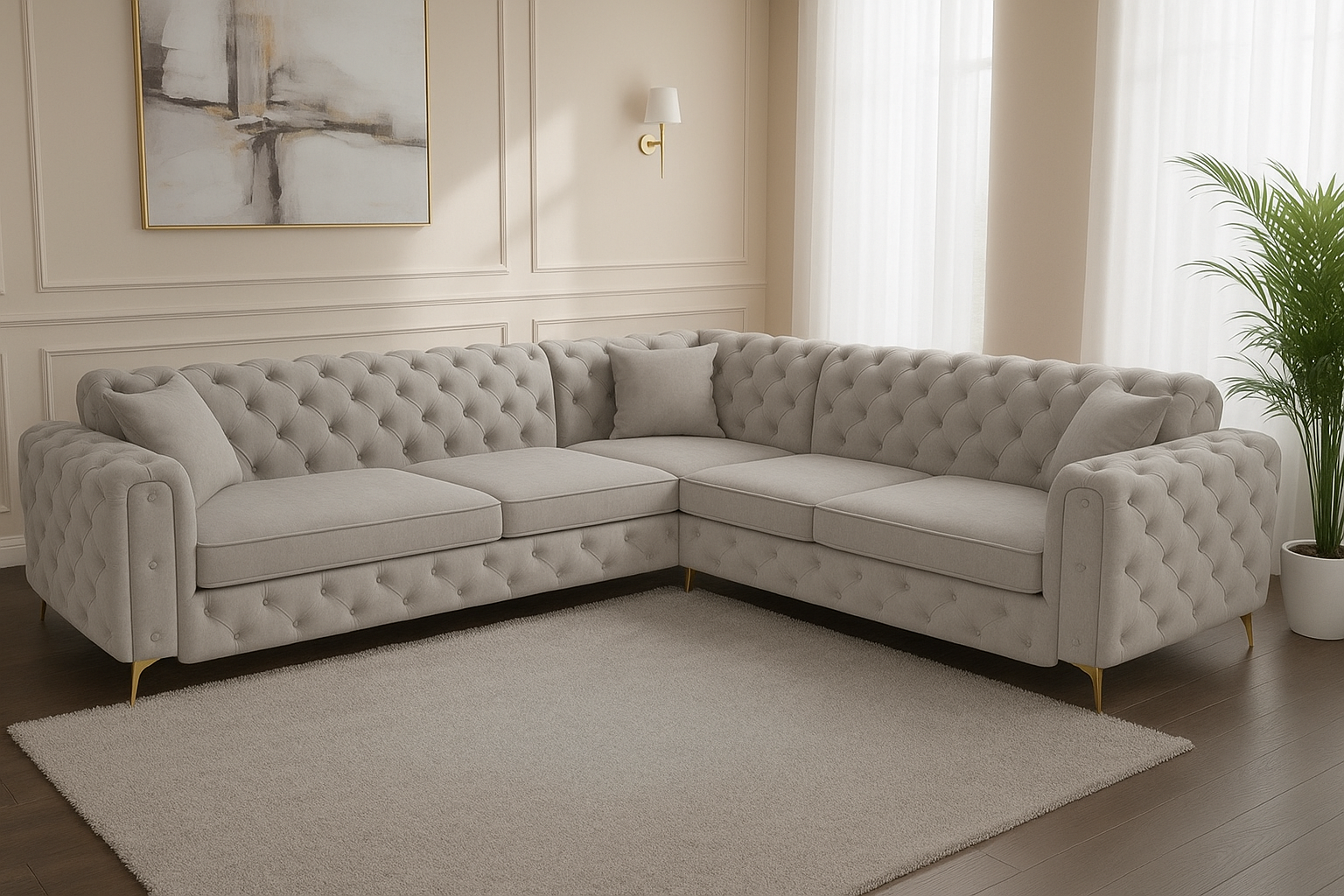 Ambassador Corner Sofa | Dollar Corner Sofa | Bespoke L-Shaped with different color options of multiple fabrics of plush velvet fabric, teddy boucle fabric, naple fabric, and marble fabric - Legacy Living UK