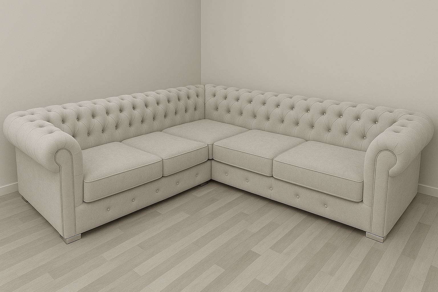 Chesterfield Italian Corner Sofa | Bespoke L-Shaped with different color options of multiple fabrics of plush velvet fabric, teddy boucle fabric, naple fabric and marble fabric - Legacy Living UK