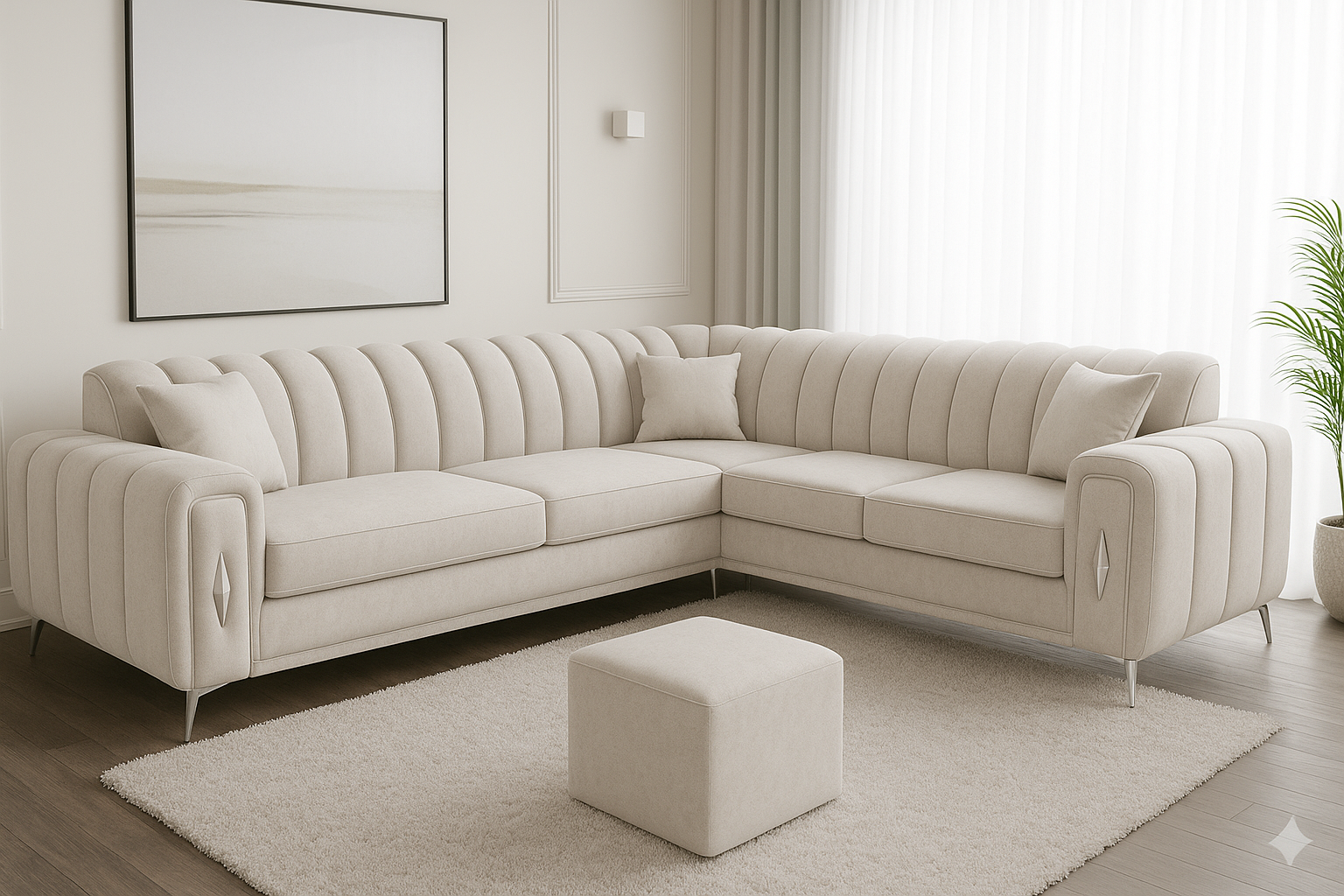 Romantica Corner Sofa | Bespoke L-Shaped Upholstered Design with different color options of multiple fabrics of plush velvet fabric, teddy boucle fabric, naple fabric, and marble fabric - Legacy Living UK