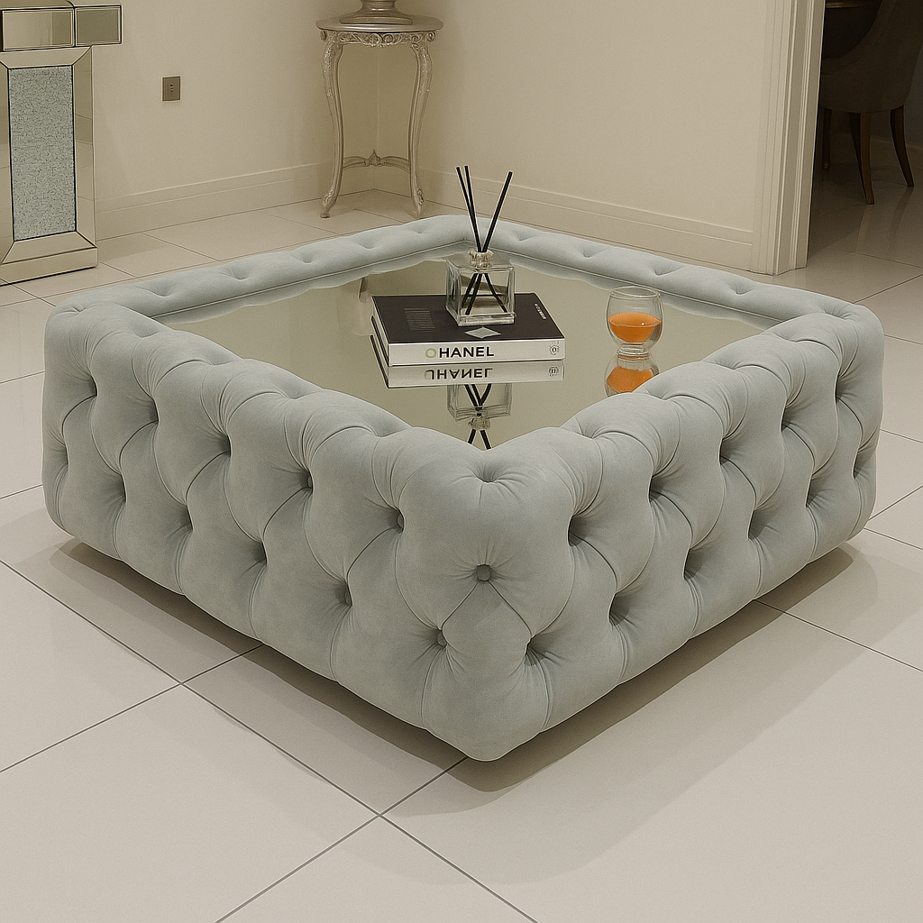 Upholstered Chesterfield Glass Top Coffee Table - Legacy Living UK