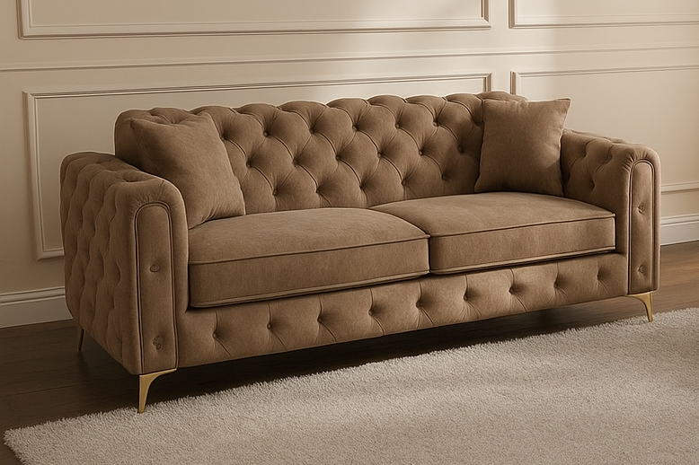 Ambassador Sofa | Dollar Sofa | Bespoke Luxury 2 seater, 3 seater, 4 seater and 5 seater with different color options of multiple fabrics of plush velvet fabric, teddy boucle fabric, naple fabric, and marble fabric - Legacy Living UK