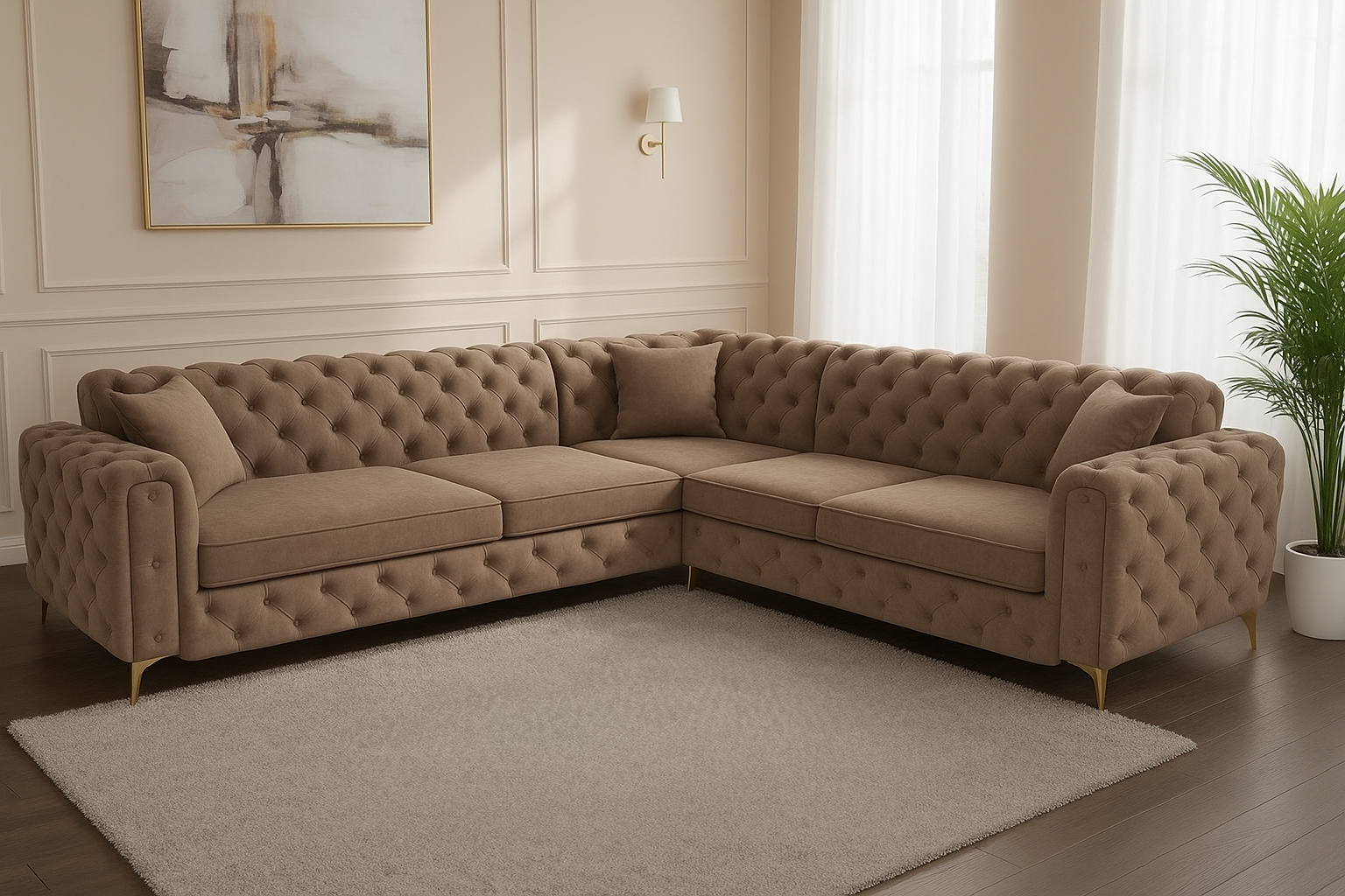 Ambassador Corner Sofa | Dollar Corner Sofa | Bespoke L-Shaped with different color options of multiple fabrics of plush velvet fabric, teddy boucle fabric, naple fabric, and marble fabric - Legacy Living UK