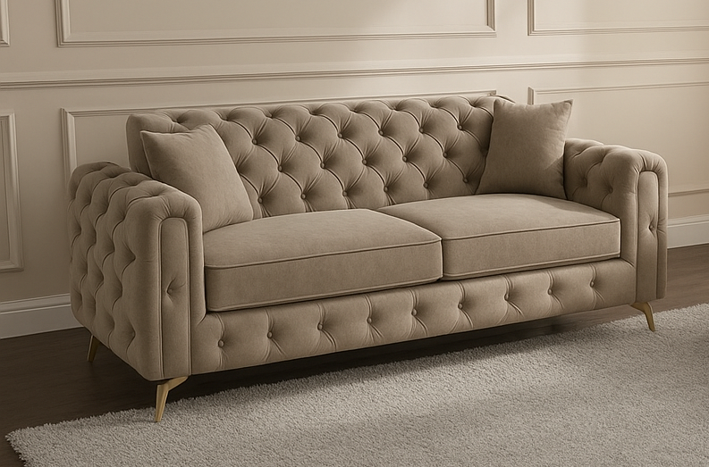 Ambassador Sofa | Dollar Sofa | Bespoke Luxury 2 seater, 3 seater, 4 seater and 5 seater with different color options of multiple fabrics of plush velvet fabric, teddy boucle fabric, naple fabric, and marble fabric - Legacy Living UK