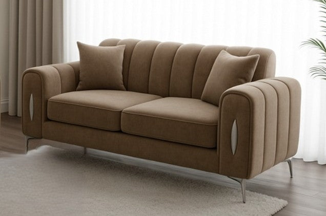 romantica sofa having 2 seater with different color options of multiple fabric of plush velvet fabric, teddy boucle fabric, naple fabric and marble fabric.