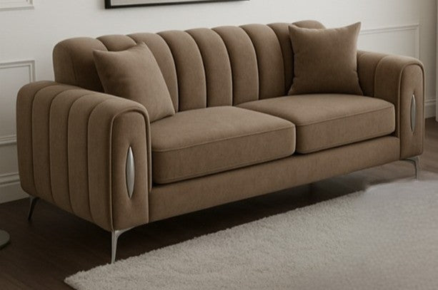 romantica sofa having 3 seater, 2 seater, 4 seater, 5 seater with different color options of multiple fabric of plush velvet fabric, teddy boucle fabric, naple fabric and marble fabric.