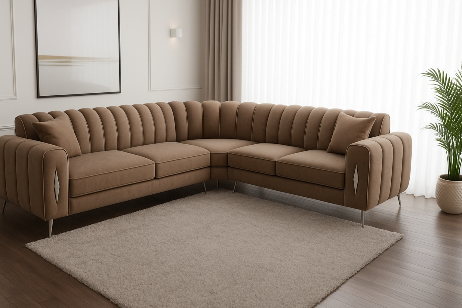 Romantica Corner Sofa | Bespoke L-Shaped Upholstered Design with different color options of multiple fabrics of plush velvet fabric, teddy boucle fabric, naple fabric, and marble fabric - Legacy Living UK