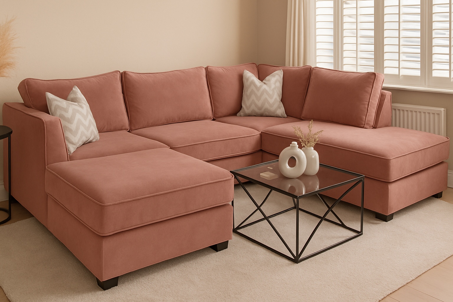 Bishop Classic U Shape Sofa | 3-Backrest Luxury Bespoke Sofa with different color options of multiple fabric of plush velvet fabric, teddy boucle fabric, naple fabric and marble fabric.