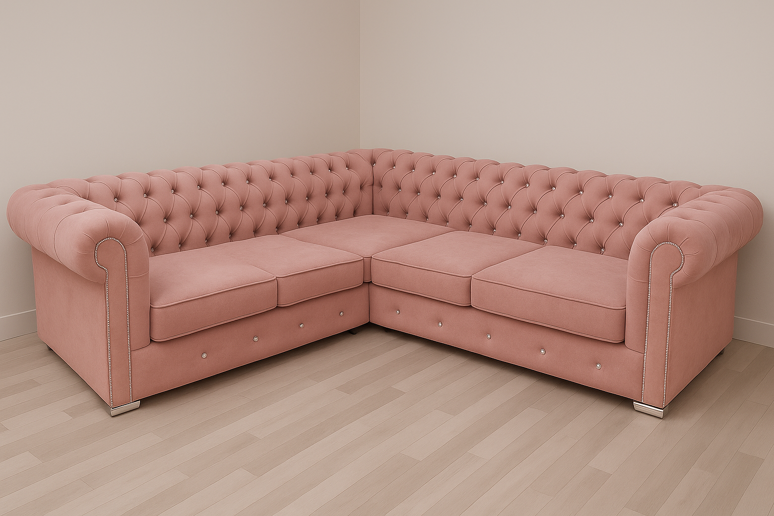 Chesterfield Italian Corner Sofa | Bespoke L-Shaped with different color options of multiple fabrics of plush velvet fabric, teddy boucle fabric, naple fabric and marble fabric - Legacy Living UK