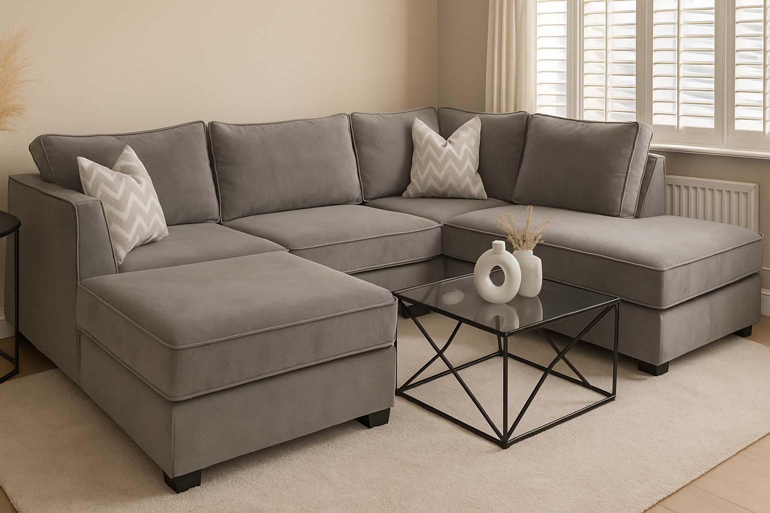 Bishop Classic U Shape Sofa | 3-Backrest Luxury Bespoke Sofa with different color options of multiple fabric of plush velvet fabric, teddy boucle fabric, naple fabric and marble fabric.