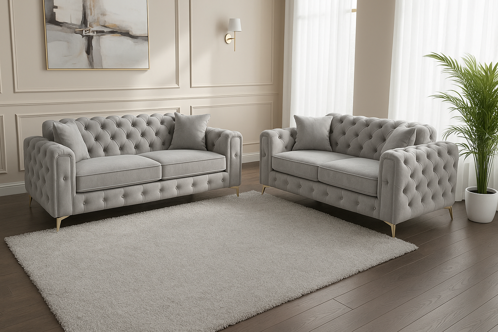 Ambassador Sofa | Dollar Sofa | Bespoke Luxury 2 seater, 3 seater, 4 seater and 5 seater with different color options of multiple fabrics of plush velvet fabric, teddy boucle fabric, naple fabric, and marble fabric - Legacy Living UK