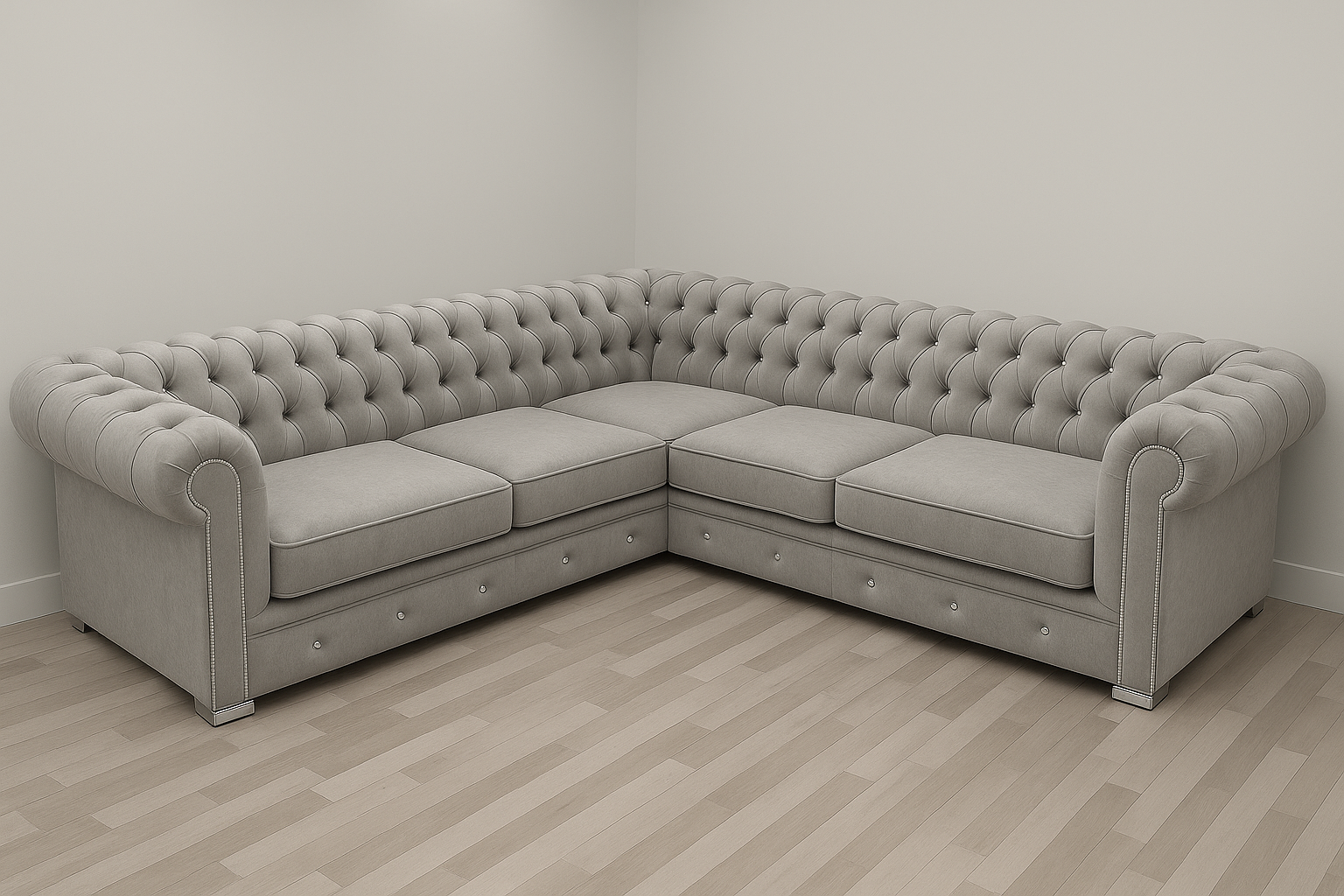 Chesterfield Italian Corner Sofa | Bespoke L-Shaped with different color options of multiple fabrics of plush velvet fabric, teddy boucle fabric, naple fabric and marble fabric - Legacy Living UK